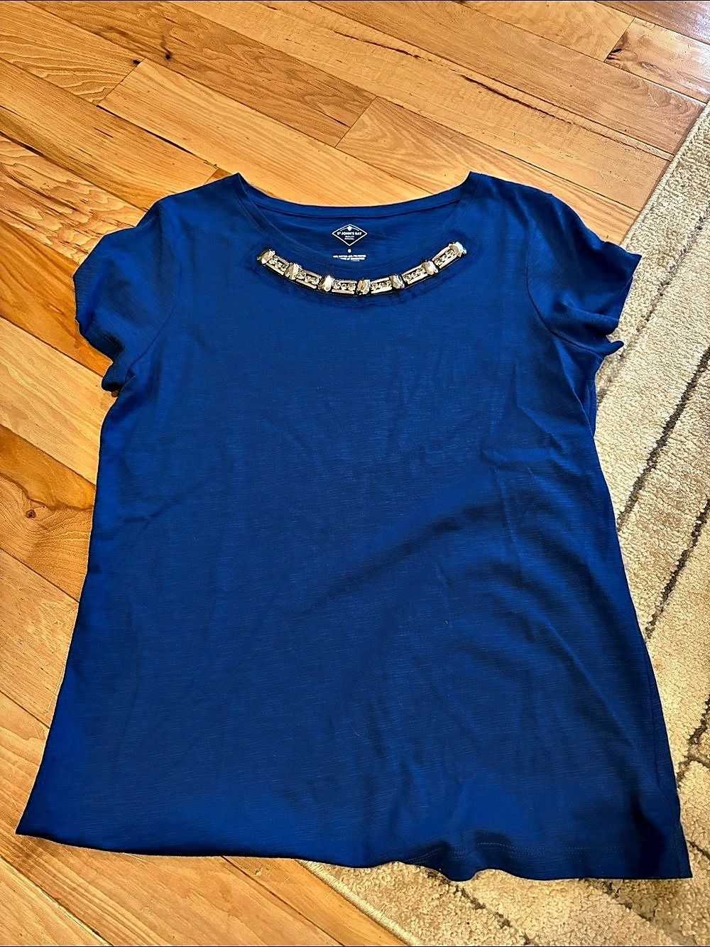 Saint John’s Bay Embellished Neck Royal Blue Shirt - Size Small